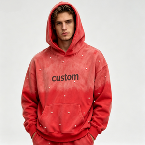 Sweat à capuche court en molleton épais français, imprimé sur mesure, zippé, 100 % coton, effet vieilli pour homme - Product Image 1
