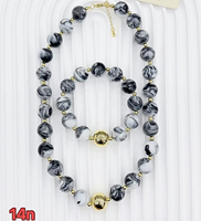 Collier de perles acryliques colorées CH-LAN2155 14N, collier de perles rondes en plastique bleu, bijoux en acrylique tendance pour femmes, vente en gros