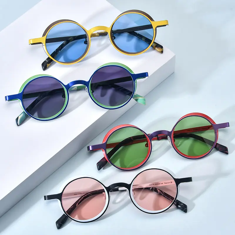Fashion Vintage Style Colorful Titanium Sunglasses Retro Round Unisex Sunglasses New Retro Nylon Lens UV400 185774T