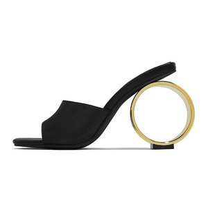 Sandali con Tacco a Cerchio Personalizzati alla Moda, Punta Quadrata, in PU, Neri, <span class=keywords><strong>Bianchi</strong></span>, Dorati, da Donna, con Punta Aperta - Product Image 1