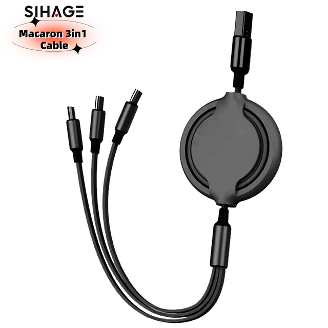 Custom Logo Portable Retractable 3 in 1 USB Type-C Cable with 5A Fast Charging Pure Copper Conductor Nylon Jacket