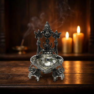 Idole de temple artisanale Lakshmi Deepa, finition antique, en argent pur, pour culte spirituel, décoration religieuse et d'intérieur, monuments en argent pur - Product Image 5