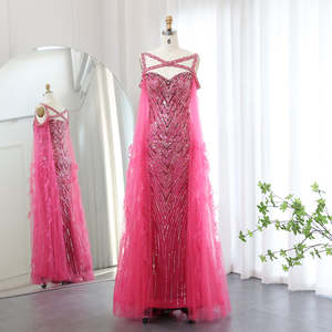 Pour Jancember LSZ468 luxe croisé Fuchsia sirène robes de soirée 3D Appliques et cristal décoré taille naturelle - Product Image 1