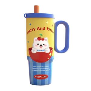 Travel Car <b>Macaron</b> Handle Mug 24oz 720ml Double Wall Insulated Tumbler Lid Straw Anti-Slip Custom ODM OEM - Product Image 2