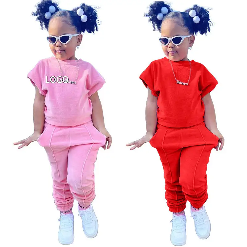 New Fashion kid two piece cotton set 2Pcs short sleeve two-piece child's wear outfits Teenage Clothes kid boutique