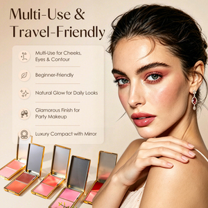 Palette de fard à joues <span class=keywords><strong>Duo</strong></span> Gold en poudre pressée de luxe, orange, avec logo personnalisé, crème-poudre pour les lèvres et les joues, blush waterproof - Product Image 3