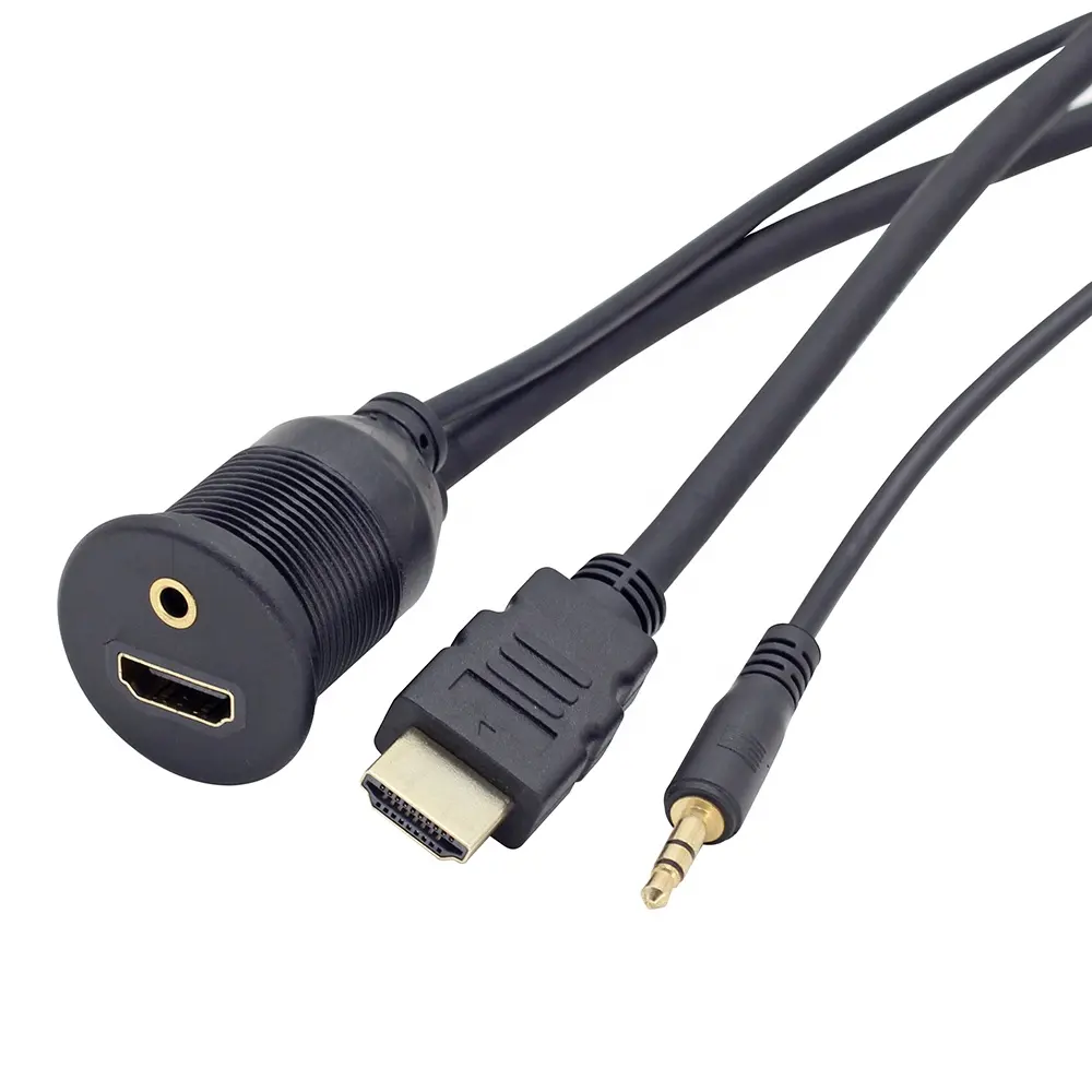 Câble audio stéréo automobile pour tableau de bord de voiture, montage encastré AUX HDTV Ports HD MI 3.5mm mâle à femelle