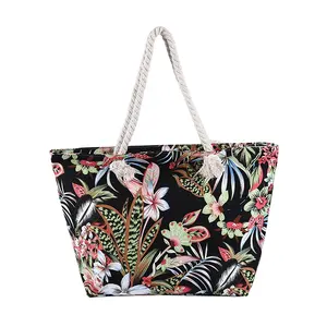 2021 new fashion big flower pineapple coconut pattern handbag cotton canvas printing shopping bag