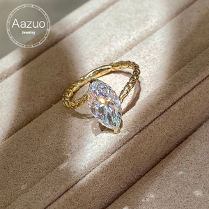 Anillo de Compromiso de Lujo Aazuo con Diamantes Cultivados en Laboratorio de 2.0ct, Oro Amarillo Sólido de 18K, Regalo para Mujeres, Boda, Fiesta, Estilo Vintage - Product Image 1