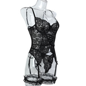 Kadınlar seksi dantel kesik dekolte iç çamaşırı Bodysuits sıcak satış G-string üç parçalı Set yay iç çamaşırı kadın seksi stokta-abd - Product Image 6