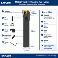 Porte-outil de tournage CNC pour découpe, outil de tournage extérieur carré à 95 degrés KAPLLOR, insert CNMG MCLNR2020K12 non revêtu OEM