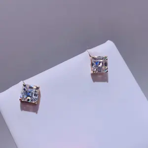 Goldstones Au750 Fine Jewerly18K Rose Gold Asscher Cut Earring Trend Moissanite Earring for Women