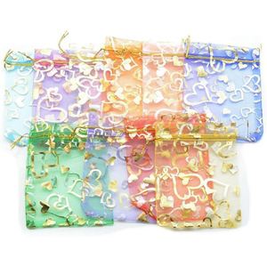 Bolsas de Organza con Diseño de Corazones, Bolsitas de Regalo de Malla Pequeña con Cuerda Dorada, Empaque Transparente para Dulces y Galletas, para Fiestas en Casa - Product Image 1