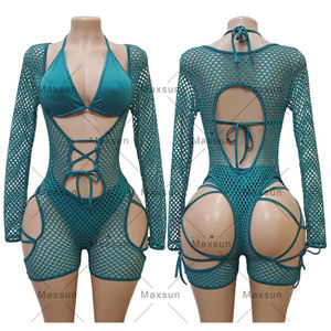 Maxsun Stripper Trajes Ropa de baile Cuerpo exótico Sexy Chica Medias Discoteca Halter <span class=keywords><strong>Tanga</strong></span> Estampado Sexy Bikini de una pieza Ropa de baile - Product Image 6