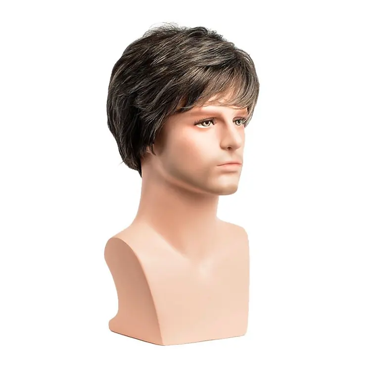 6 Inch Short Brown Bob Wigs for Men Short Straight Mens Wig Realistic Natural Male Side Part Peruvian Human Hair Wigs