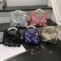 Sacs à main élégants pour femmes avec paillettes, poignée en perles, pochette de soirée portable, sac à main scintillant pour femme