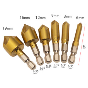 Five Blade Chamfering <b>Tool</b> Set 6mm 19mm Carbide Tipped <b>Woodworking</b> Hole Saw Metric Shank 6.35mm - Product Image 2