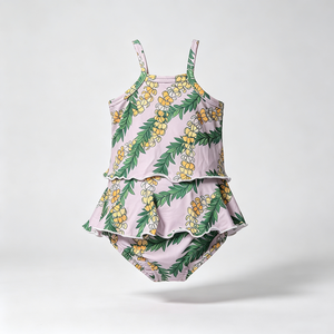 Conjunto de Ropa para Bebés Niñas A26-22 con Estampado Personalizado, Tirantes Ajustables, Volantes, Spandex/Algodón Orgánico, Anti-Pilling - Product Image 1