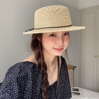 Gaya Musim Panas Prancis~2026 Topi Bulu Datar Baru Wanita Pelindung Matahari Pantai, Mengecilkan Wajah, Elegan, Dapat Disesuaikan, Trendi