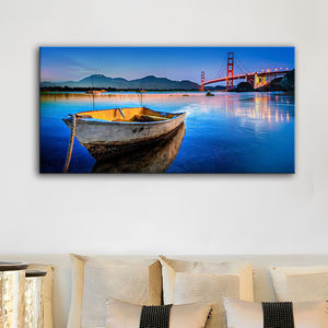 Peinture sur toile Paysage Bleu Bateau sur la <span class=keywords><strong>mer</strong></span> et le ciel, impression murale, décoration intérieure, peinture décorative de paysage - Product Image 5