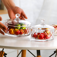 Pot à bonbons décoratif en verre avec couvercle transparent, capacité multiple, en verre taillé diamant, pour biscuits, fruits secs, rangement de table