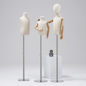 어린이 의류 매장 디스플레이 유연한 나무 팔 아이 몸통 마네킹 화이트 패브릭 아기 원피스 형태 마네킹 - Product Image 4