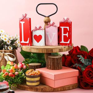 Set de Bloques de Madera con Diseño de Corazón Rojo y Rosa para el Día de San Valentín, Decoración para Interiores, Adorno de Escritorio, Manualidades de MDF, Regalo - Product Image 4