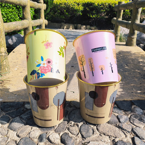 Colorful Gold Rimmed <b>Plastic</b> Trash Cans Cylindrical Decorative Indoor Waste Bins For Living Room <b>Kitchen</b> Bathroom - Product Image 4