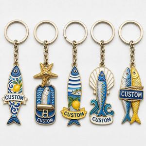 Llavero Personalizado al por Mayor con Sardina y Pez Dorado, Cadena Italiana con Estrella de Mar, Decorativo para Fiesta en la Playa, Souvenir, Soporte para Llaves - Product Image 1