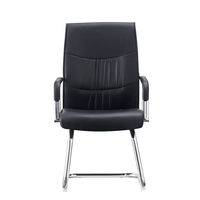 Chaise de bureau ergonomique moderne en cuir noir avec accoudoir fixe et structure métallique pour visiteurs, réceptions, conférences et télétravail