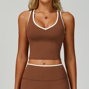 حمالة صدر رياضية عالية الجودة بتصميم جديد للنساء ، حمالة صدر رياضية لليوغا سريعة الجفاف برقبة على شكل حرف V ، تانك للياقة البدنية مسامي بأربعة طرق للتمدد - Product Image 2