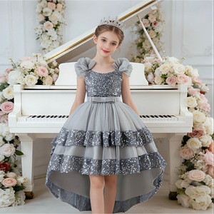 Robe de princesse pour filles, robe de bal à sequins, col halter, en tulle, pour fête d'anniversaire, robe de cérémonie avec traîne et nœud 9003 - Product Image 2