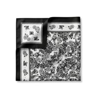 En stock, logo personnalisé, livraison rapide, bandana en satin floral noir et blanc de 70 cm, foulard carré pour femme, sensation de soie