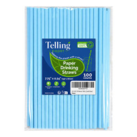 Pailles en papier jetables bleues unies non emballées, lot de 100, pour cocktails, boissons, cake pops et fournitures de fête