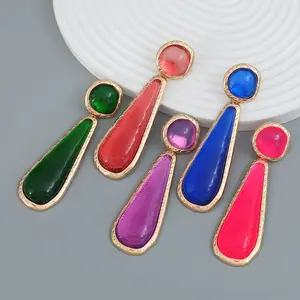 Zooying cabochon gold tone long female drop shaped resin geometric zinc alloy dangle earrings party earring