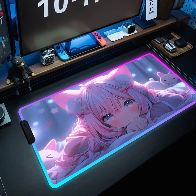 Custom Large RGB LED Mouse Pad with Natural Rubber Back Full Desk Game Mat for Laptop Sexy Girls Anime Style Cartoon