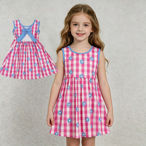 RTS Boutique Casual Flower Plaid <b>Pattern</b> Cute Summer Sleeveless <b>A</b>-<b>line</b> <b>Dress</b> Girls Cotton Wholesale Children Clothes Styles - Product Image 1