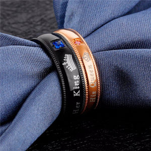 Anillo de oro y negro para parejas, sortija de titanio, Canadá, su Rey, su Reina, compras en línea - Product Image 2