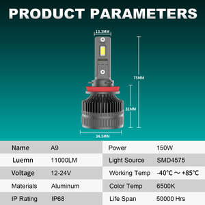 Nuevos Productos 2026 Sin Errores 150W 11000Lm 6500K 12V 9012 A9 Bombillas LED para Faros Delanteros de Coche para Proyectos de Proyector Personalizados - Product Image 4