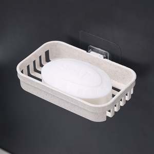 Caja de plástico de doble capa, creativa, moderna y sostenible, estante de baño sin perforaciones con pegatina, jabonera montada en la pared - Product Image 6
