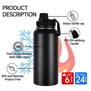 Black Sports Water Bottle 40 Oz 3 Lids Vacuum Insulated 304 Stainless Steel Thermo <b>Mug</b> Strap 6-12 Hours Thermal Minimalist - Product Image 3