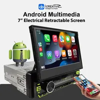 Radio Mobil Android 7 Inci Universal 1Din, Layar Retraktil Elektrik, Pemasangan di Kaca Depan, Wireless Carplay, Android Auto, Navi Online