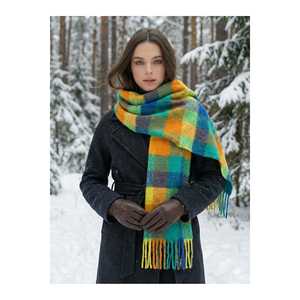 ผ้าพันคอไหมพรมถักนุ่มฟูหลากสี น้ำเงิน เขียว เหลือง ส้ม ลายตาราง พร้อมพู่ห้อย ลายพิมพ์แคชเมียร์ ลายสก็อต - Product Image 4