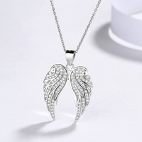 Collier pendentif ailes d'ange en argent sterling 925 plaqué rhodium avec pierres de zircon micro-pavées, cadeau tendance et élégant