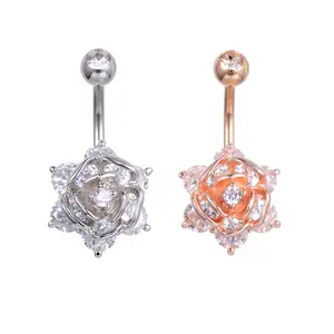 Jachon Diamond popular Body piercing ornament rose shaped zircon navel ring Belly Rings Belly Piercing