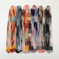 Écharpe longue à imprimé géométrique coloré pour femme, 160 cm, châle léger en georgette, polyvalent, pour voyage, décoration, hijab