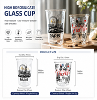 Op maat gemaakte glazen beker van hoog borosilicaatglas met uitgekloofde rand, logo-druk, BPA-vrij, vaatwasser- en magnetronbestendig, minimalistisch design, OEM/ODM