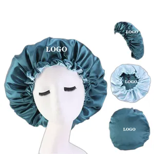 Custom Logo Silk Stain Bonnet And Durags Hair Bonnets Sleeping Colorful Women Satin Bonnets Satin Hair Wraps Beauty Salon Home