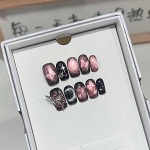 <span class=keywords><strong>Uñas</strong></span> Postizas Cortas con Diseño de Ojo de Gato Estrellado y Lazo Grande Metálico, Hechas a Mano, Desmontables, Venta al Por Mayor - Product Image 6