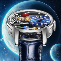 Montre mécanique squelette automatique de luxe pour homme, signes du zodiaque et éléments du système solaire, design planétaire ajouré
